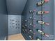Modern wine cellar with unique wall-mounted storage racks displaying an extensive collection of wine bottles at 3822 Topsfield Rd, Charlotte, NC 28211