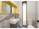 Modern powder room with industrial design, unique vanity, and custom mirror at 386 Squirrel Ln, Lake Wylie, SC 29710