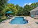 Beautiful backyard pool with an umbrella table and lounge chairs at 5005 Hedgebrook Ln, Waxhaw, NC 28173