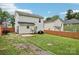 Home's backyard shows a well-maintained lawn, white siding, and privacy fence, offering a secure and pleasant outdoor space at 719 Dawn Cir, Charlotte, NC 28213