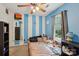 Bright bedroom with striped wall, natural light, and carpet floors at 719 Dawn Cir, Charlotte, NC 28213