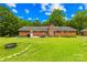 Spacious backyard featuring a lush lawn, brick chimney, perfect for outdoor activities and entertaining at 815 Lakeside Cir, Lancaster, SC 29720
