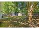 Large backyard featuring a trampoline, mature trees, and a grass lawn, offering ample space for outdoor enjoyment at 820 Settlement St, Clover, SC 29710