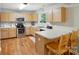 Efficient kitchen with stainless appliances, laminate countertops, breakfast bar, and wood-look flooring at 820 Settlement St, Clover, SC 29710