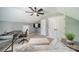 Cozy carpeted bedroom with a ceiling fan, a TV, and an office setup with a desk and chair at 8698 Rocky River Rd, Harrisburg, NC 28075