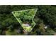 Aerial view of home on large lot surrounded by mature trees and the approximate lot lines are shown at 144 Stoneybrook Rd, Salisbury, NC 28147