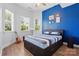 Bedroom featuring a blue accent wall, guitar, music stand, and large windows at 1478 Imperial Ct, York, SC 29745