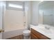 Well-lit bathroom boasts a shower-tub combo, and updated fixtures, offering comfort and convenience at 4392 Sunset Rose Dr, Fort Mill, SC 29708