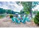 Lakeside patio with seating area with chairs around a fire pit, perfect for relaxing by the water at 445 Sundown Rd, Mooresville, NC 28117