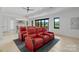 Entertainment room featuring comfortable red theater seating and lake views at 5930 Midsomer Rd, Charlotte, NC 28214