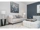 Cozy living room featuring a plush sofa, an ottoman, and modern decor at 726 Lithia Inn Rd, Lincolnton, NC 28092