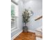 Well-lit hallway with hardwood floors, a decorative tree, and staircase access at 1067 33Rd Avenue Ne Loop, Hickory, NC 28601