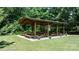 Exterior view of a community pavilion with picnic tables and decorative lighting, surrounded by lush greenery at 1067 33Rd Avenue Ne Loop, Hickory, NC 28601