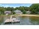 Aerial view of waterfront homes, a private dock and sandy beach on a sunny day at 123 Sailview Rd, Mooresville, NC 28117