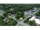 Extensive aerial view of the neighborhood showcasing homes and buildings, surrounded by dense tree cover at 315 E Washington Ave, Bessemer City, NC 28016