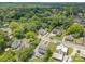 Aerial view featuring the neighborhood with mature trees, well-maintained lawns, and cozy residences at 420 S Cedar St, Lincolnton, NC 28092