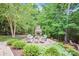 Secluded outdoor fireplace with stone surround and hardscaped patio with plenty of seating at 5424 Morris Hunt Dr, Fort Mill, SC 29708