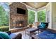 Outdoor fireplace with built-in tv creates a cozy exterior gathering space at 6873 Pine Moss Ln, Clover, SC 29710