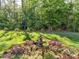 Lush backyard with a decorative water fountain surrounded by vibrant flowers, enhancing the natural beauty of the landscape at 705 Vintage Creek Dr, Matthews, NC 28104
