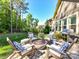 Charming backyard space with a fire pit, comfortable seating, a barbecue grill, and a well-maintained lawn at 705 Vintage Creek Dr, Matthews, NC 28104