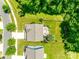 An aerial view showing a home with a large backyard, patio, and mature trees in a residential neighborhood at 7930 Kelburn Ln, Charlotte, NC 28273