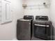 Laundry room with modern washer and dryer units and overhead shelving at 9009 Odell Corners Nw Blvd, Concord, NC 28027