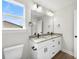 Bathroom featuring a granite top vanity, modern fixtures, and window at 105 Spring Garden Dr, Gastonia, NC 28052