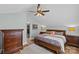 Bedroom with slanted ceilings, wood floors, blue walls and a patterned bedspread at 1729 Kensington Dr, Charlotte, NC 28205