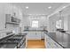 Updated kitchen offers white cabinetry, subway tile backsplash, stainless appliances, and black countertop at 1729 Kensington Dr, Charlotte, NC 28205