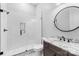 Modern bathroom featuring a tiled shower, granite countertop, and stylish fixtures at 2289 Pine Valley Dr, Denver, NC 28037