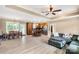 Open-concept living room flows to the dining area and kitchen, with hardwood floors and comfortable seating at 2818 Neill Rd, Lancaster, SC 29720