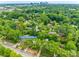 Aerial view showcasing home's location within a leafy neighborhood with skyline in distance at 409 Scaleybark Rd, Charlotte, NC 28209
