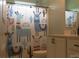 Bathroom featuring a whimsical llama-themed shower curtain, toilet, and modern vanity at 4710 Old Pageland Marshville Rd, Monroe, NC 28112