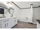 A modern bathroom with double vanity, soaking tub and shower at 6085 Faith Rd, Salisbury, NC 28146