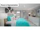 The bedroom includes a full bed, grey wallpaper, and a window view at 7184 Sylvan Retreat Dr, Denver, NC 28037