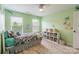 Bright, bedroom with mint walls, a ceiling fan, and wall decor of jungle animals at 85017 Newloch Ct, Lancaster, SC 29720