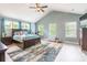 Bright main bedroom with ensuite, with a blue accent wall and views at 85017 Newloch Ct, Lancaster, SC 29720