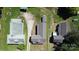 Unique aerial view showing three houses with distinct rooflines on a spacious, green lot at 921 W 1St St, Lowell, NC 28098