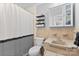 Functional bathroom featuring a toilet, sink, shower with curtain, and vanity storage at 1081 Long Dr, Newton, NC 28658