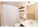 Bathroom with shower and decorative shelves at 10945 Winterbourne Ct, Charlotte, NC 28277