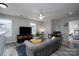 Comfortable living area with a plush sofa, TV, and hardwood floors for a cozy, modern living space at 12719 Walking Stick Dr, Charlotte, NC 28278
