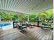 Covered patio with wicker furniture and view of the pool at 4230 Berry Hill Ct, Concord, NC 28025