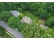 Aerial view of a home highlighting its landscaped yard, mature trees and neighborhood at 5233 Fairvista Dr, Charlotte, NC 28269