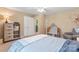 Bedroom featuring a ceiling fan, storage shelves, and comfortable seating at 5233 Fairvista Dr, Charlotte, NC 28269