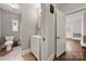 Neutral bathroom with tile flooring, vanity, and walk-in shower at 725 W Graham St, Shelby, NC 28150