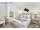 Well-lit bedroom with a plush bed, side tables, and a view of the neighborhood at 7913 Old Brook Dr, Sherrills Ford, NC 28673