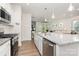 Bright kitchen features a granite island with pendant lighting and stainless steel appliances at 1659 Loggerhead Dr, Lancaster, SC 29720