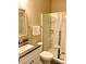 Bathroom featuring granite counters, single vanity, and glass shower at 2311 Verde Creek Rd, Charlotte, NC 28214