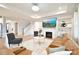 Inviting living room featuring a fireplace, built-in shelving, and plush leather seating at 3924 Dahlia Dr, Harrisburg, NC 28075