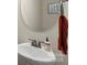 Powder room with pedestal sink, round mirror and towel at 4278 Park South Station Blvd, Charlotte, NC 28210